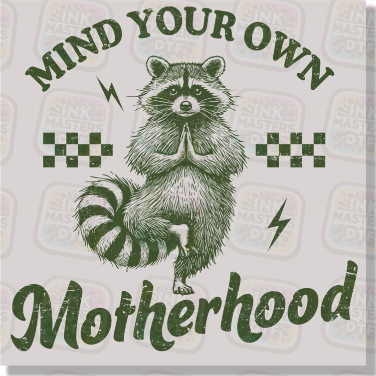 Mind Your Own Motherhood Funny Racoon DTF Transfer