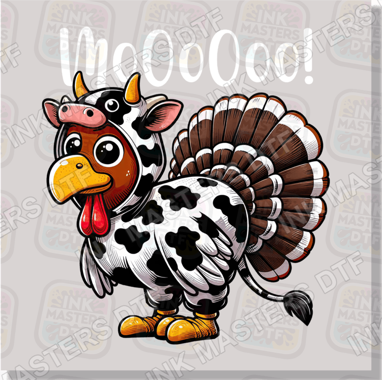 Moooo Turkey Dressed As Cow DTF Transfer - Ink Masters DTF