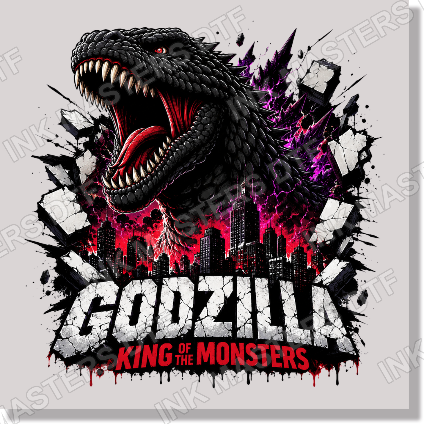 Godzilla King Of Monsters Black Red DTF Transfer