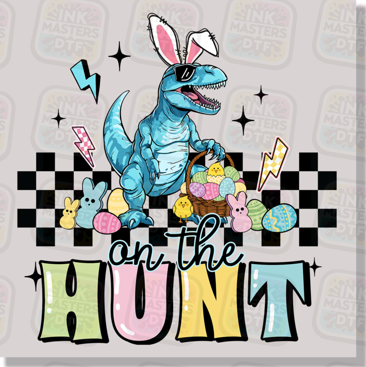 On The Hunt Dino With Bunny Ears DTF Transfer
