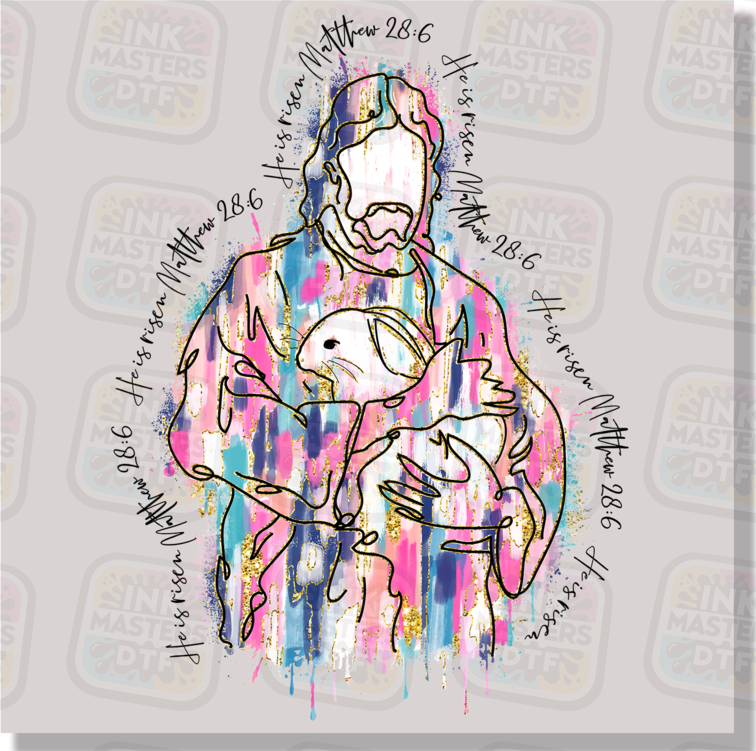 Paint Brush Stroke Jesus Holding Easter Bunny DTF Transfer