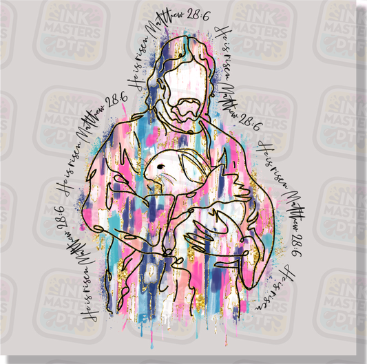 Paint Brush Stroke Jesus Holding Easter Bunny DTF Transfer - Ink Masters DTF