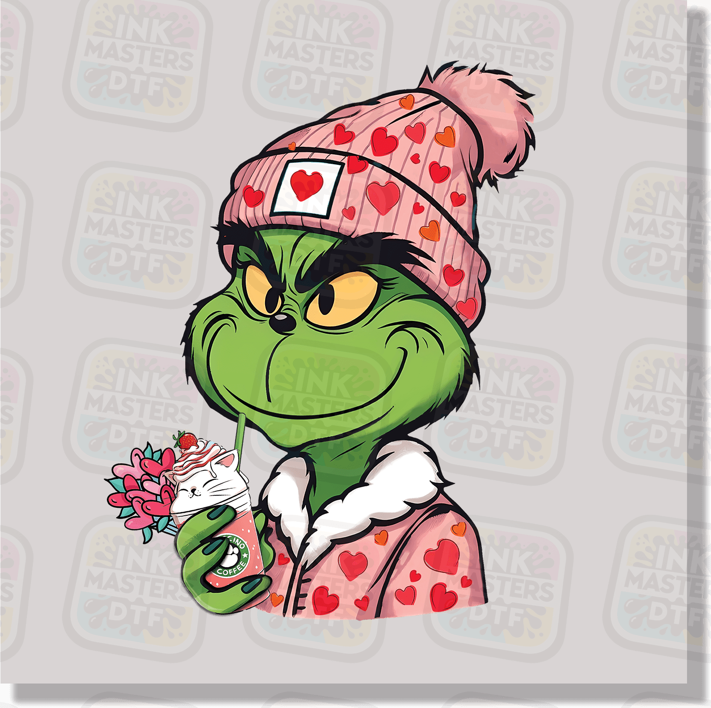 Valentine Green Monster With Coffee DTF Transfer - Ink Masters DTF