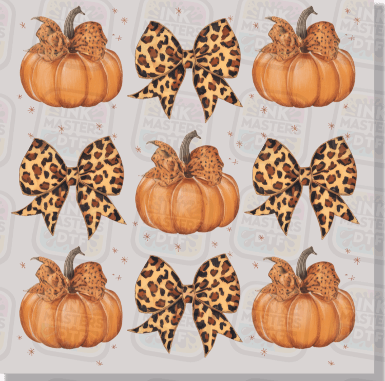 Pumpkins And Leopard Bows DTF Transfer