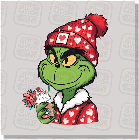 Valentine Green Monster With Coffee DTF Transfer - Ink Masters DTF