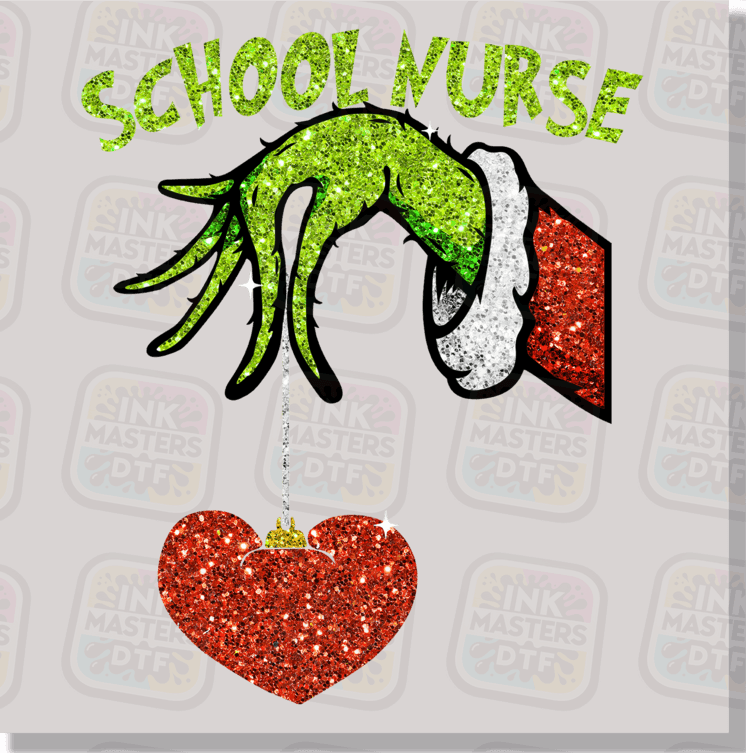 School Nurse Green Christmas Monster Holding Ornament DTF Transfer - Ink Masters DTF