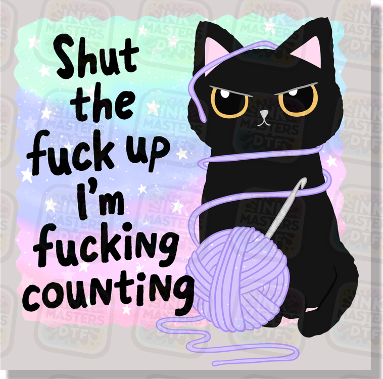 Shut The Fuck Up I'm Fucking Counting Rude Humor Crochet Black Cat DTF Transfer