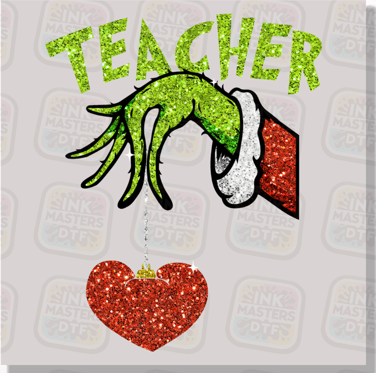 Teacher Green Christmas Monster Holding Ornament DTF Transfer - Ink Masters DTF