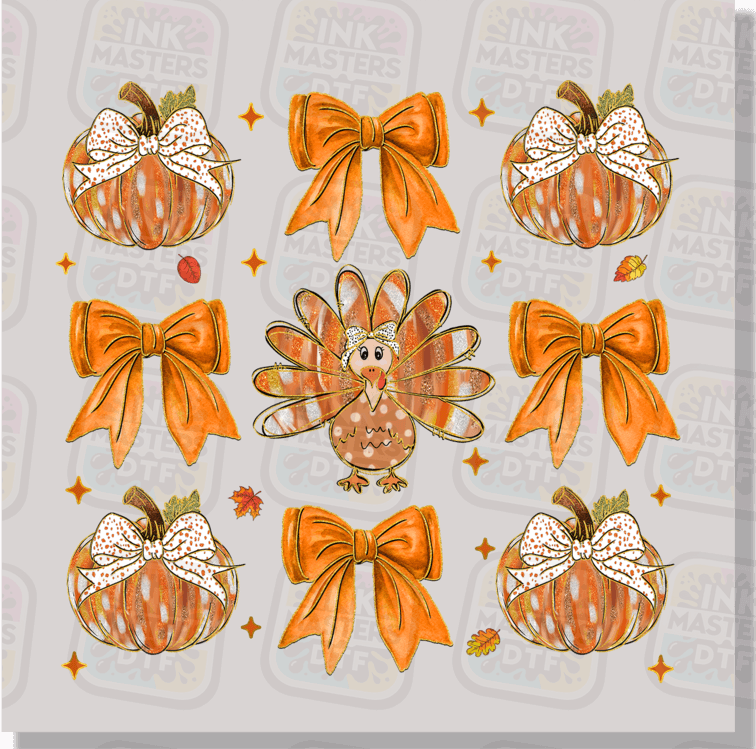 Thanksgiving Turkey And Bows DTF Transfer - Ink Masters DTF