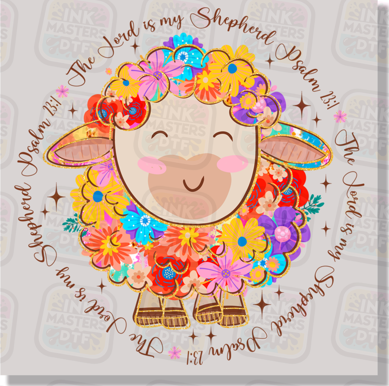 The Lord Is My Shepard Floral Lamb DTF Transfer