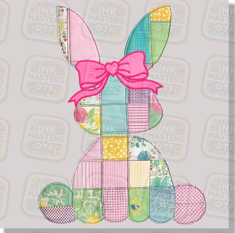 Vintage Fuax Fabric Patches Easter Bunny DTF Transfer