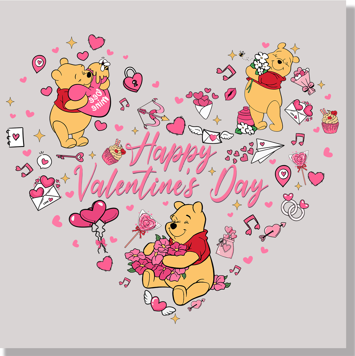Winnie The Pooh Happy Valentines Day DTF Transfer