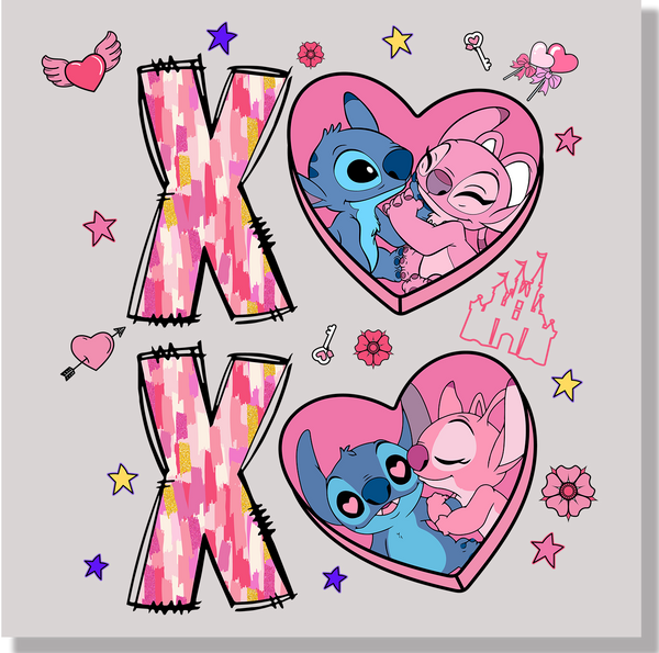 Xoxo Stitch And Angel Valentines Day DTF Transfer - Ink Masters DTF