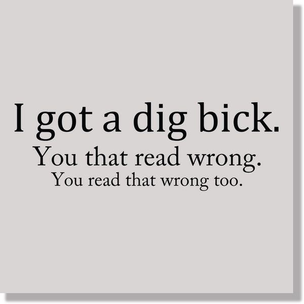 Adult Humor I Got A Dig Bick Funny Black Text  DTF Transfer