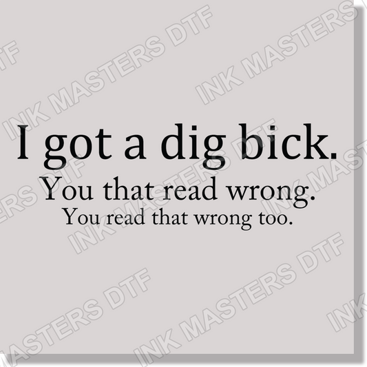 Adult Humor I Got A Dig Bick Funny Black Text  DTF Transfer