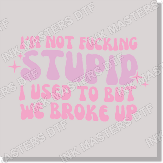 Adult Humor I'm Not Fucking Stupid I Used To Be But We Broke Up Funny DTF Transfer