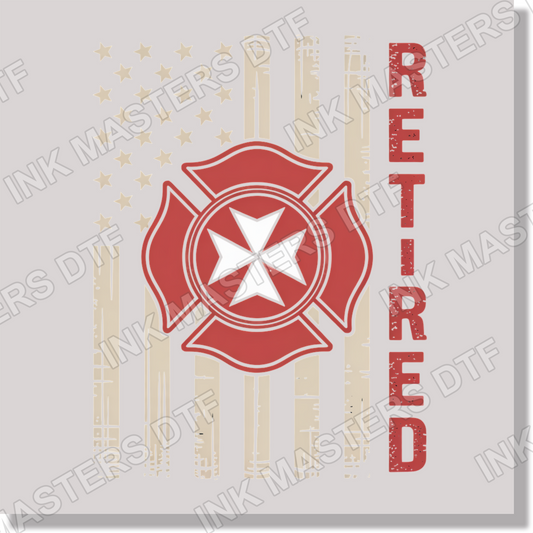 American Flag Retired Firefighter 4th Of July & Patriotic  DTF Transfer