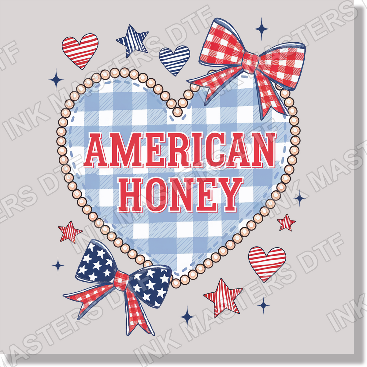 American Honey Gingham Heart 4th of July & Patriotic  DTF Transfer