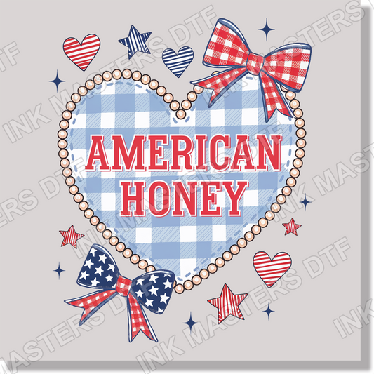 American Honey Gingham Heart 4th of July & Patriotic  DTF Transfer