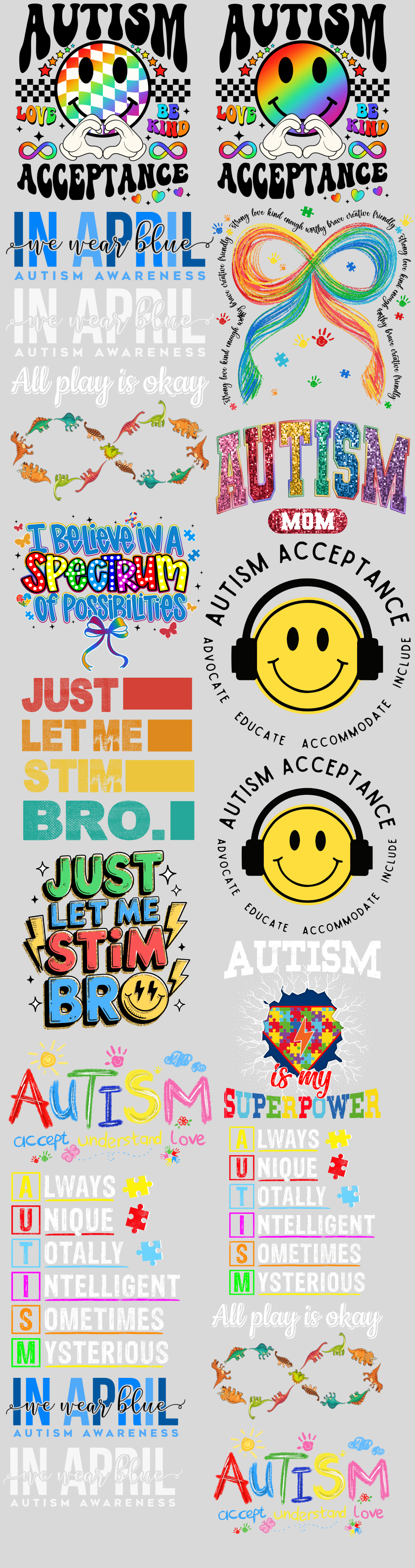 Pre-made 22x84 Autism Awareness DTF Gang Sheet - Ink Masters DTF