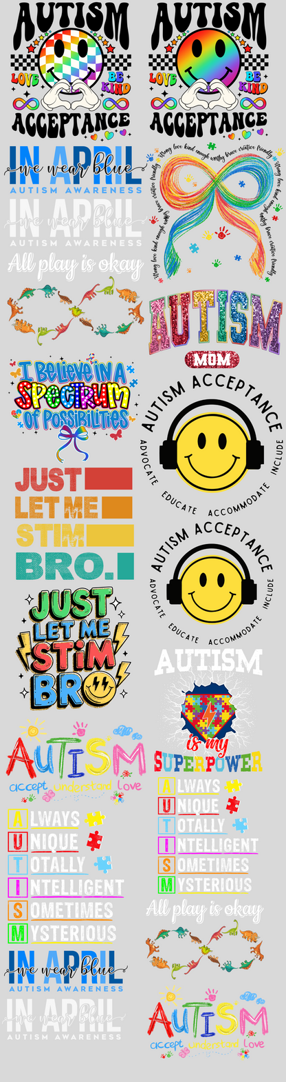 Pre-made 22x84 Autism Awareness DTF Gang Sheet - Ink Masters DTF