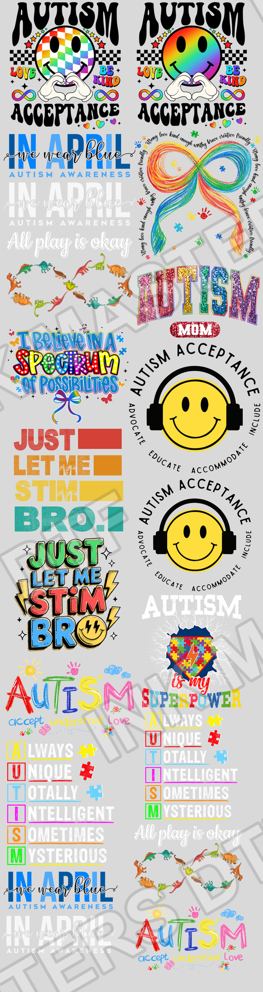 Pre-made 22x84 Autism Awareness DTF Gang Sheet - Ink Masters DTF