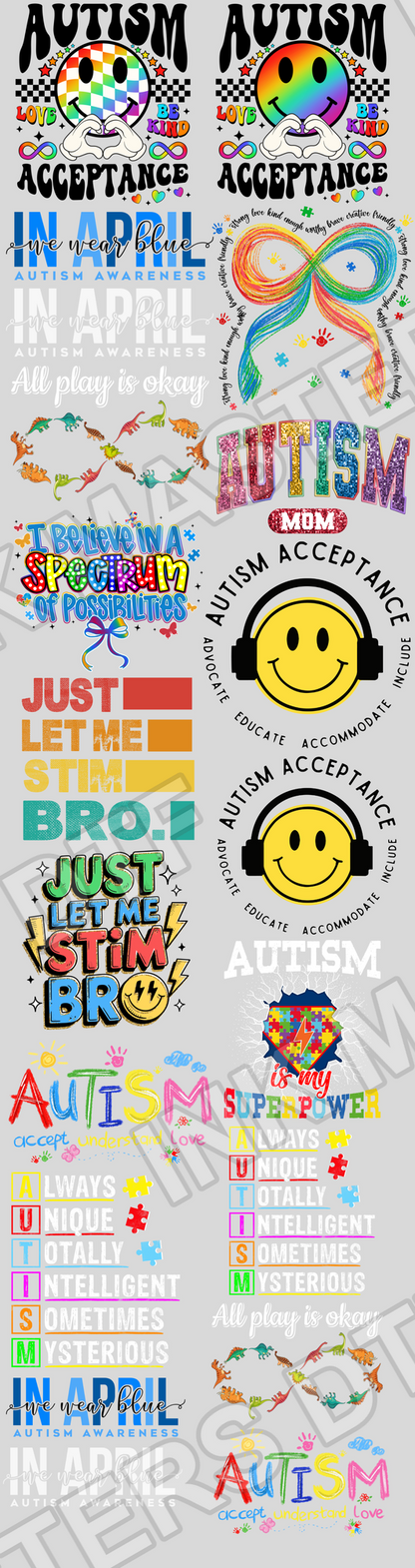 Pre-made 22x84 Autism Awareness DTF Gang Sheet - Ink Masters DTF