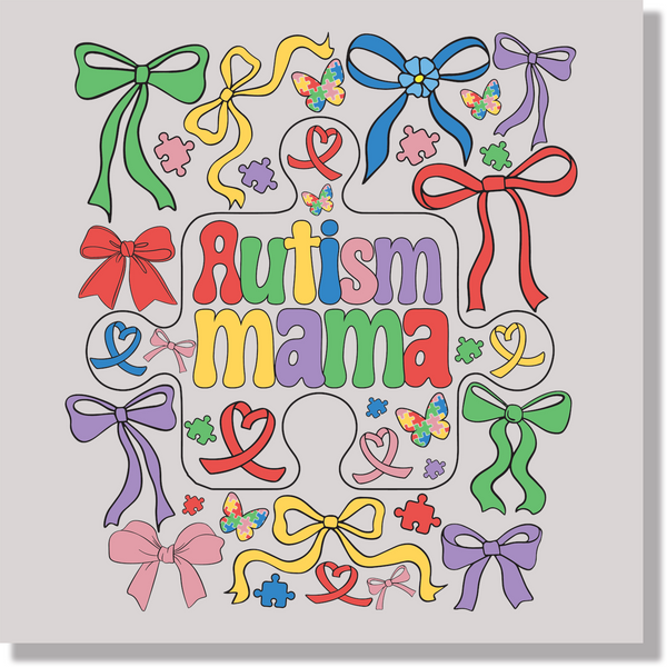 Autism Mama Colorful Bows Awareness & Causes DTF Transfer