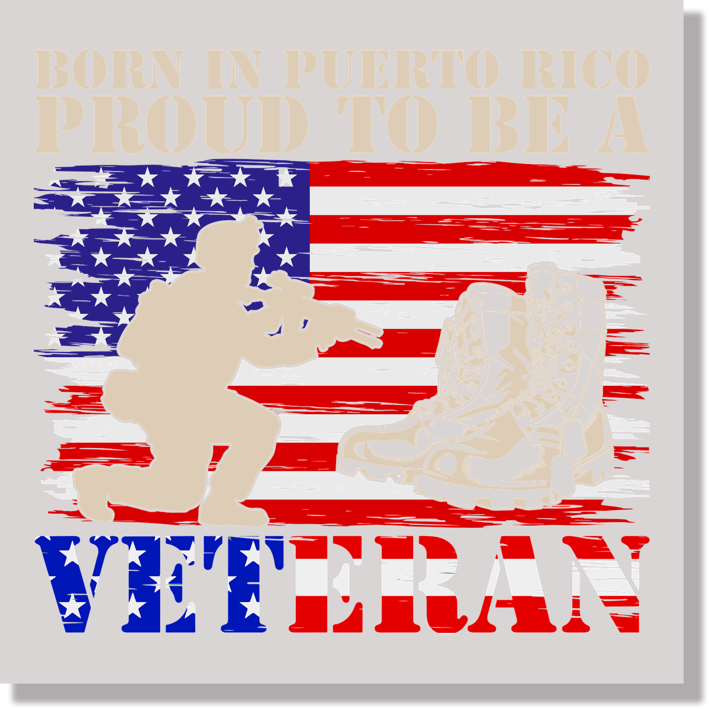 Born In Puerto Rico Proud To Be A Veteran  DTF Transfer