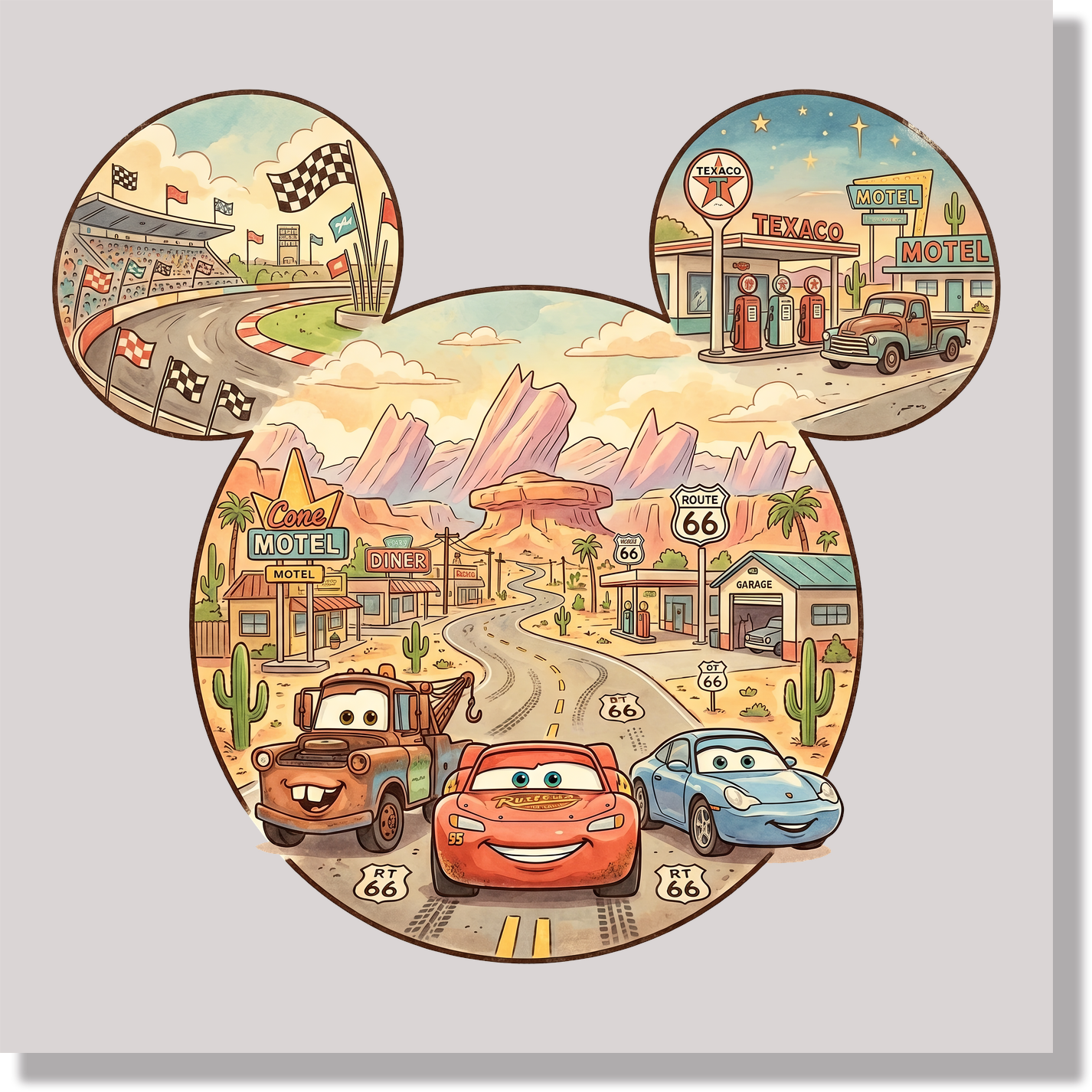 Cars Inside Mickey Head DTF Transfer