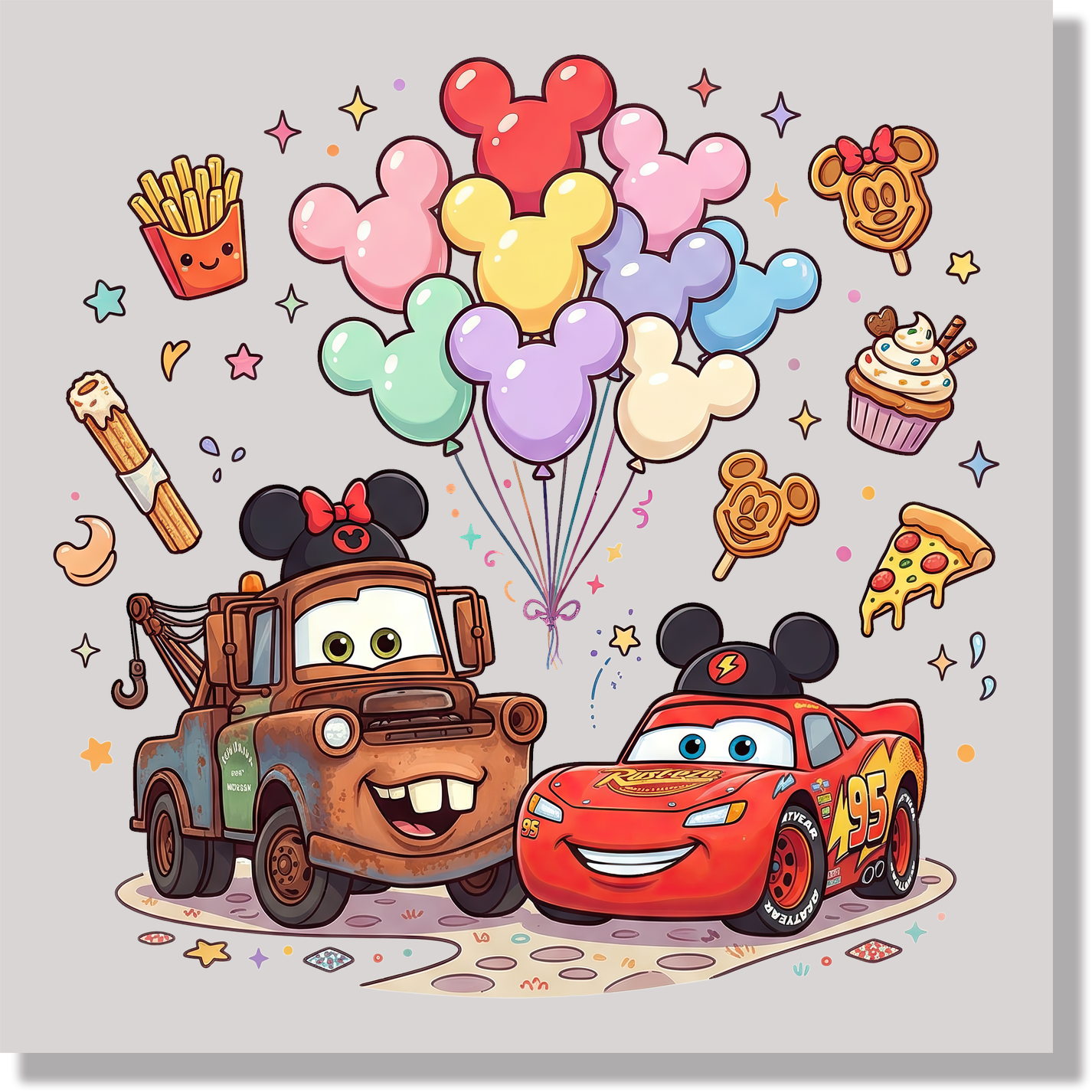 Cars Mickey Balloons  DTF Transfer
