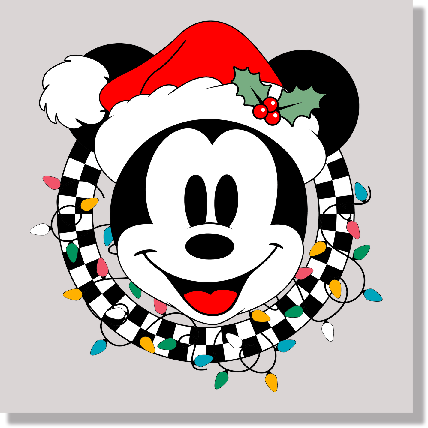 Christmas Light Checkered Mickey DTF Transfer