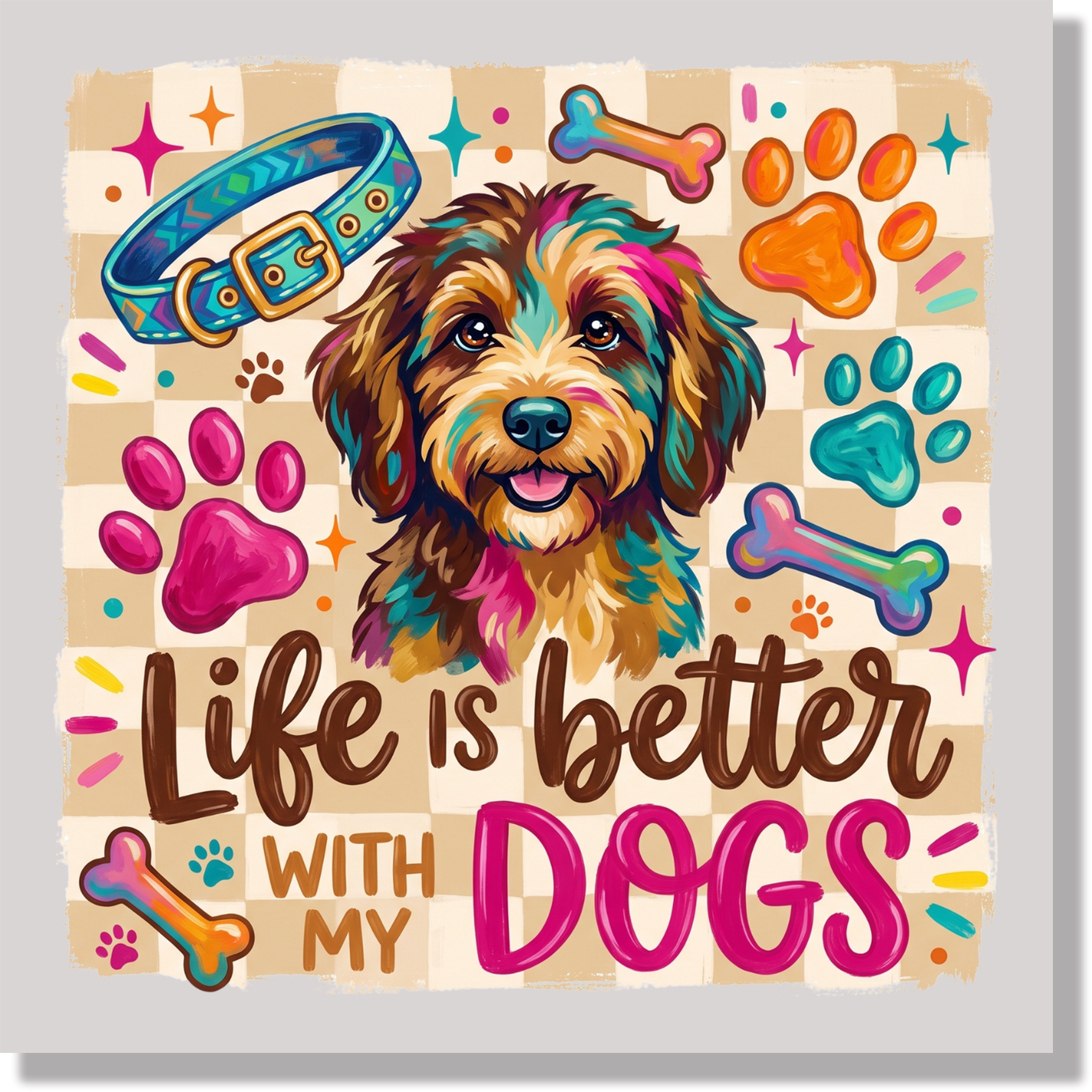 Colorful Life Is Better With Dogs DTF Transfer