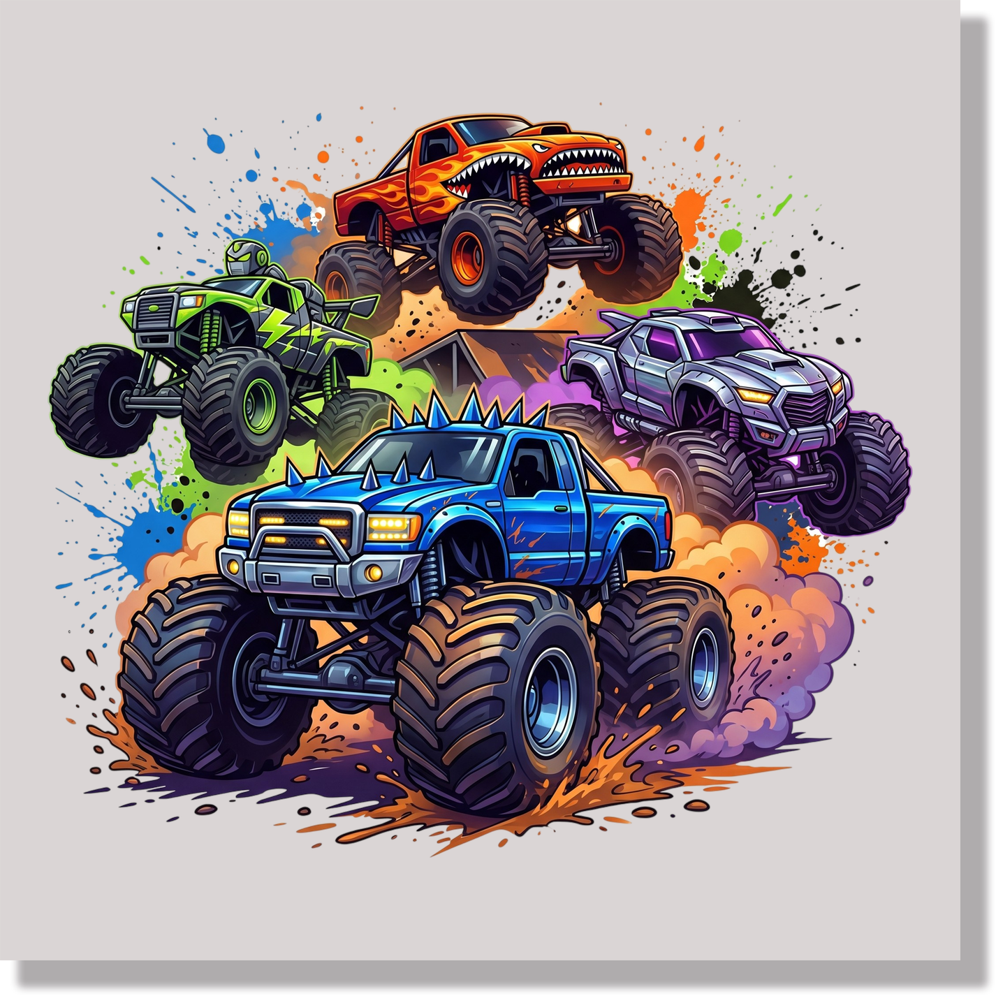 Colorful Monster Trucks  DTF Transfer