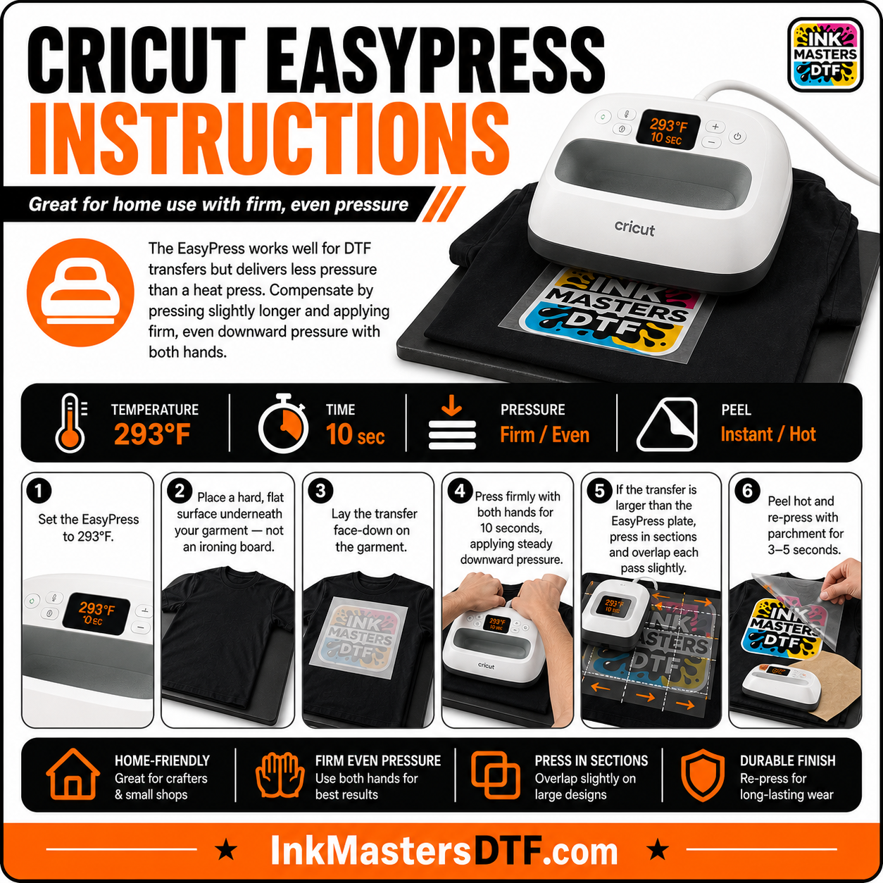 Cricut EasyPress DTF transfer application instructions