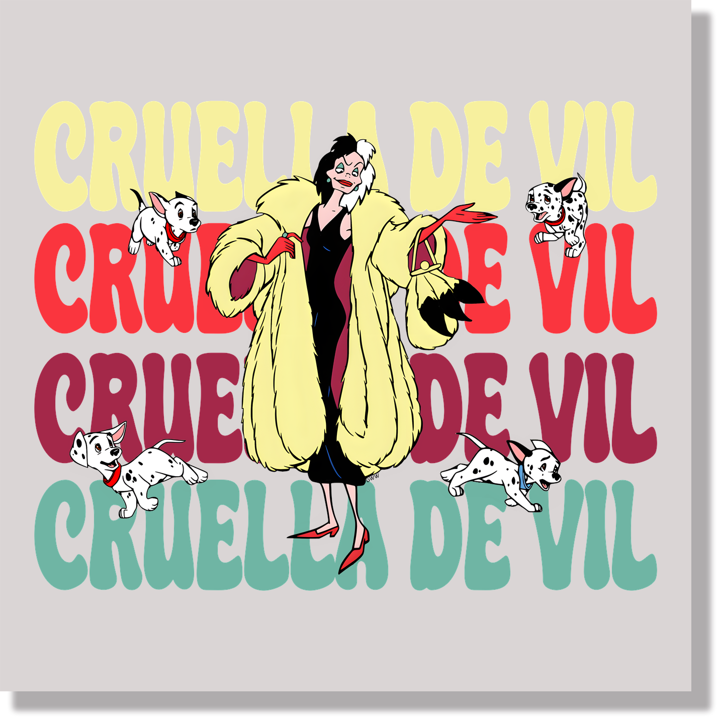 Cruella de Vil Repeated Name DTF Transfer
