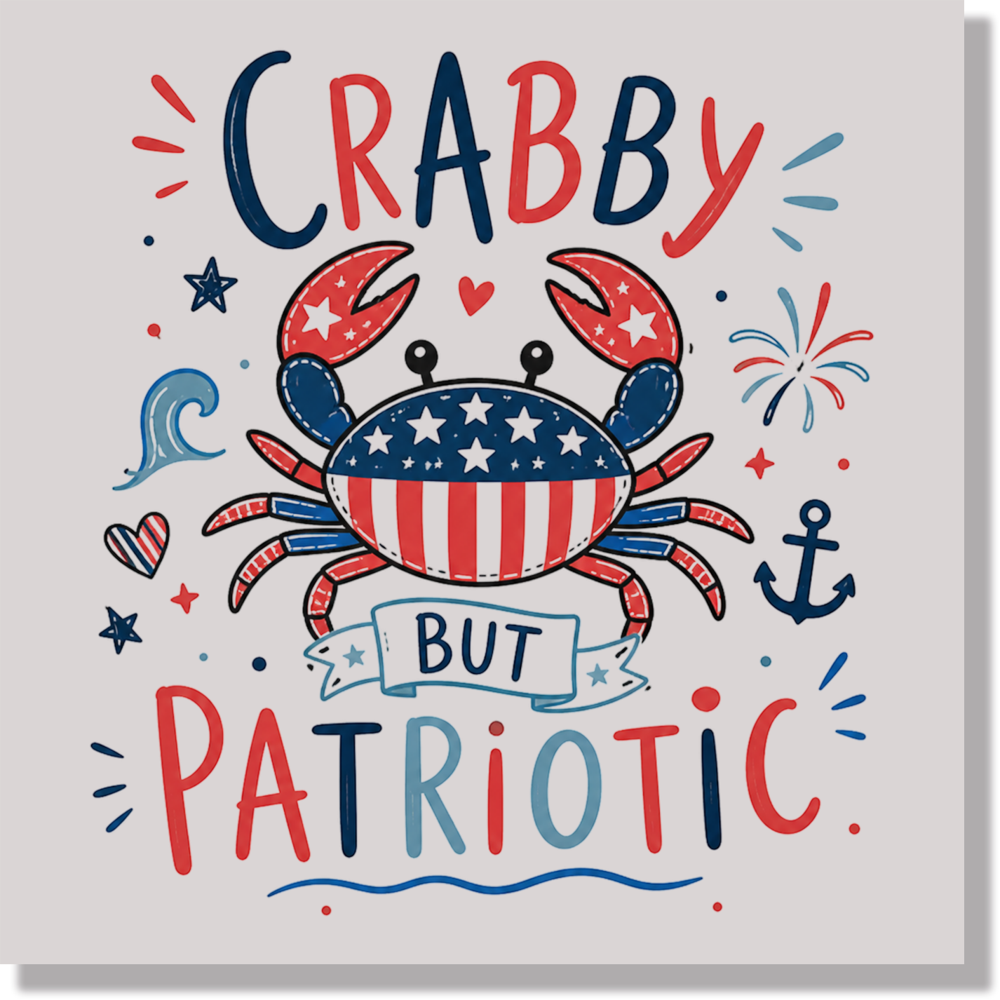 Cute Crabby But Patriotic All American Fourth Of July  DTF Transfer