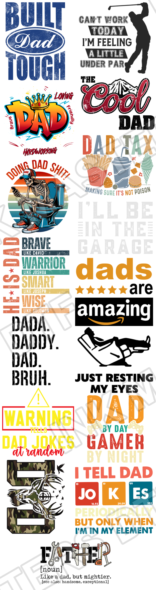 Pre-made 22x84 Dad Fathers Day DTF Gang Sheet - Ink Masters DTF