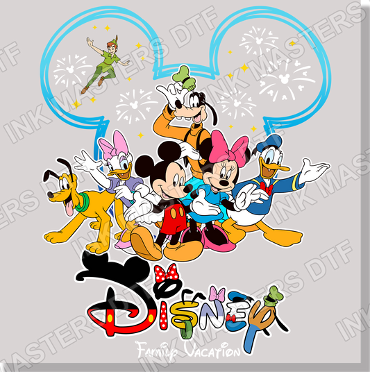 Disney Family Vacation White Fireworks In Blue Mickey Ears 2025 DTF Transfer - Ink Masters DTF