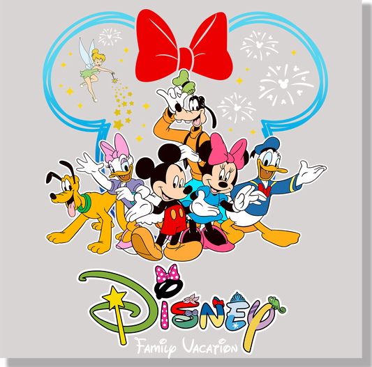 Disney Family Vacation White Fireworks In Blue Mickey Ears 2025 DTF Transfer