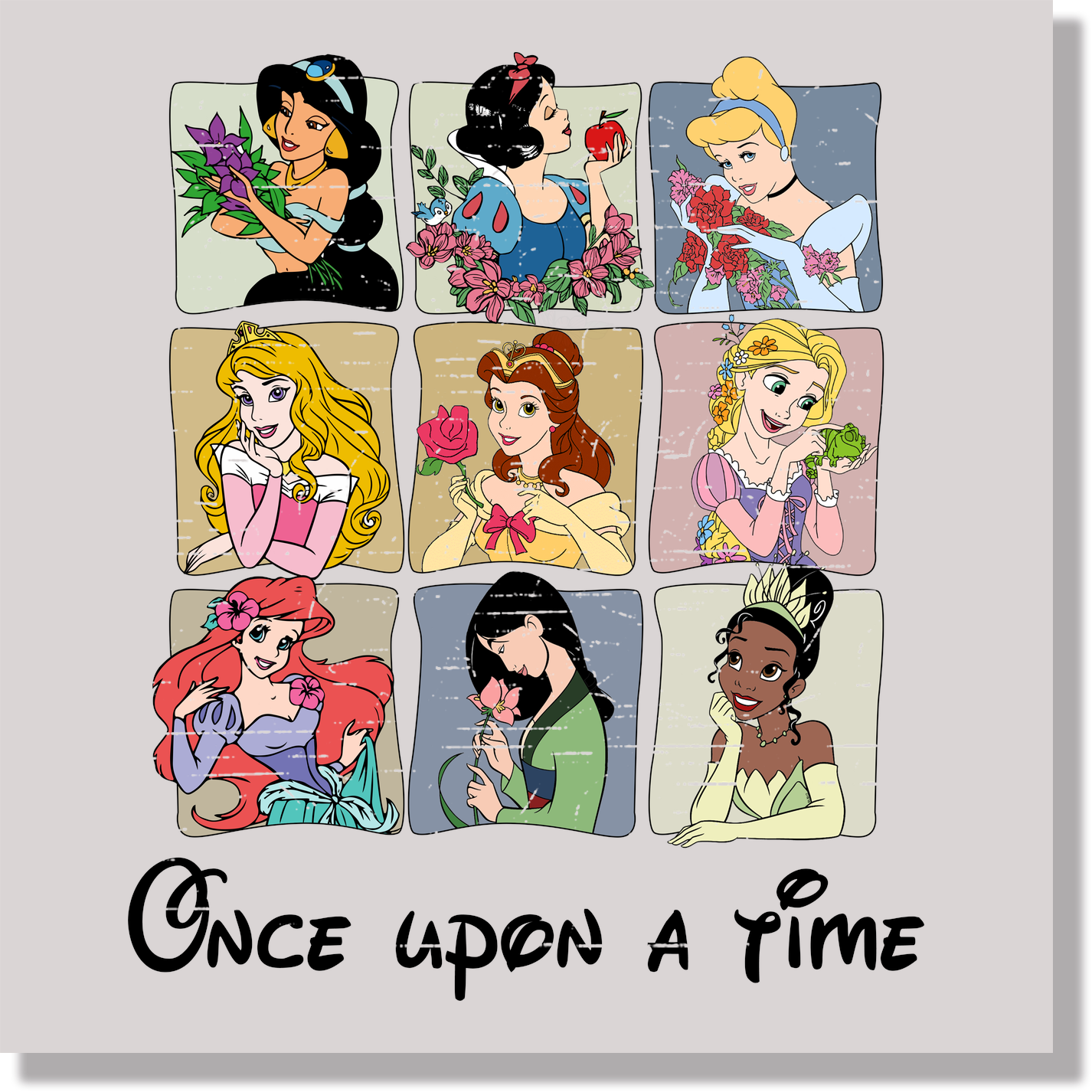 Disney Princess Color Blocks Black Text DTF Transfer