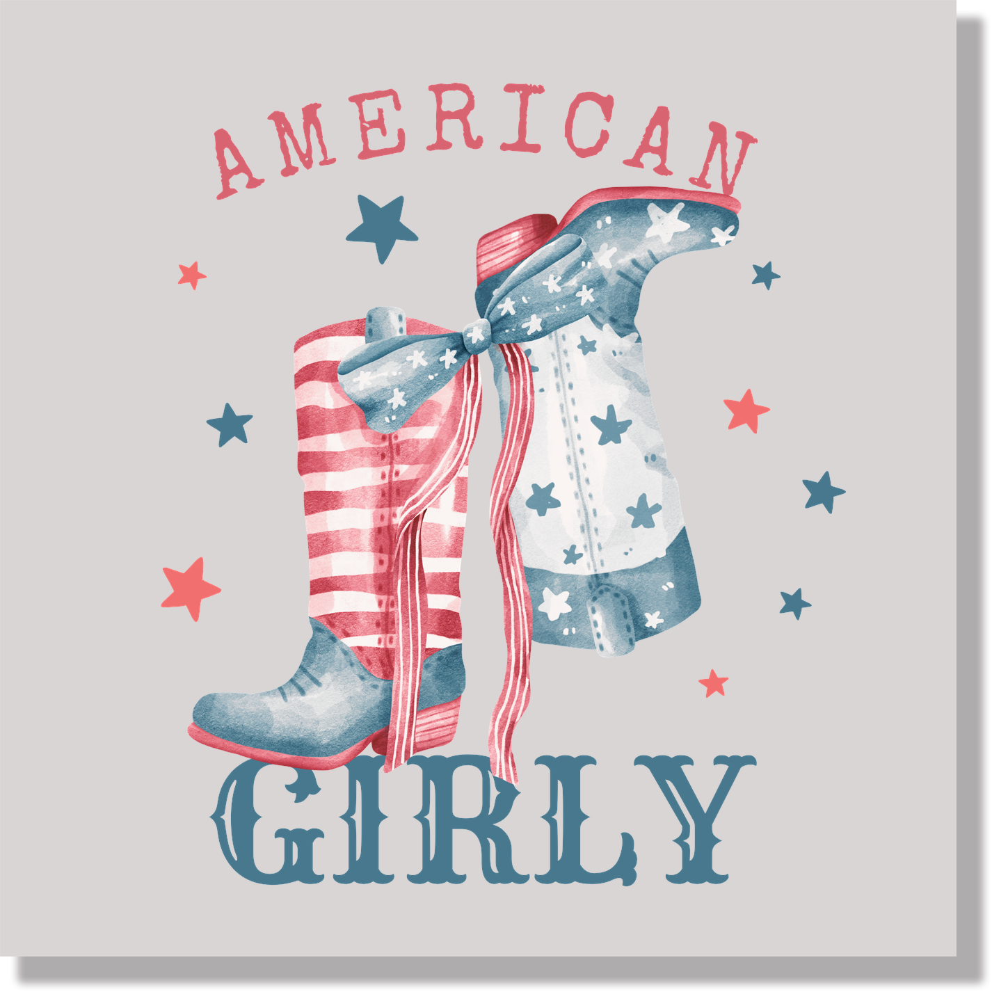 Fourth Of July American Girly Cowgirl Boots DTF Transfer