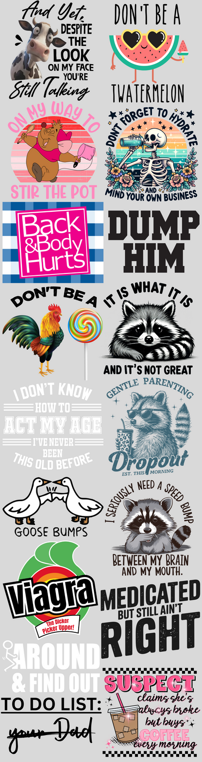 Pre-made 22x84 Funny DTF Gang Sheet - Ink Masters DTF