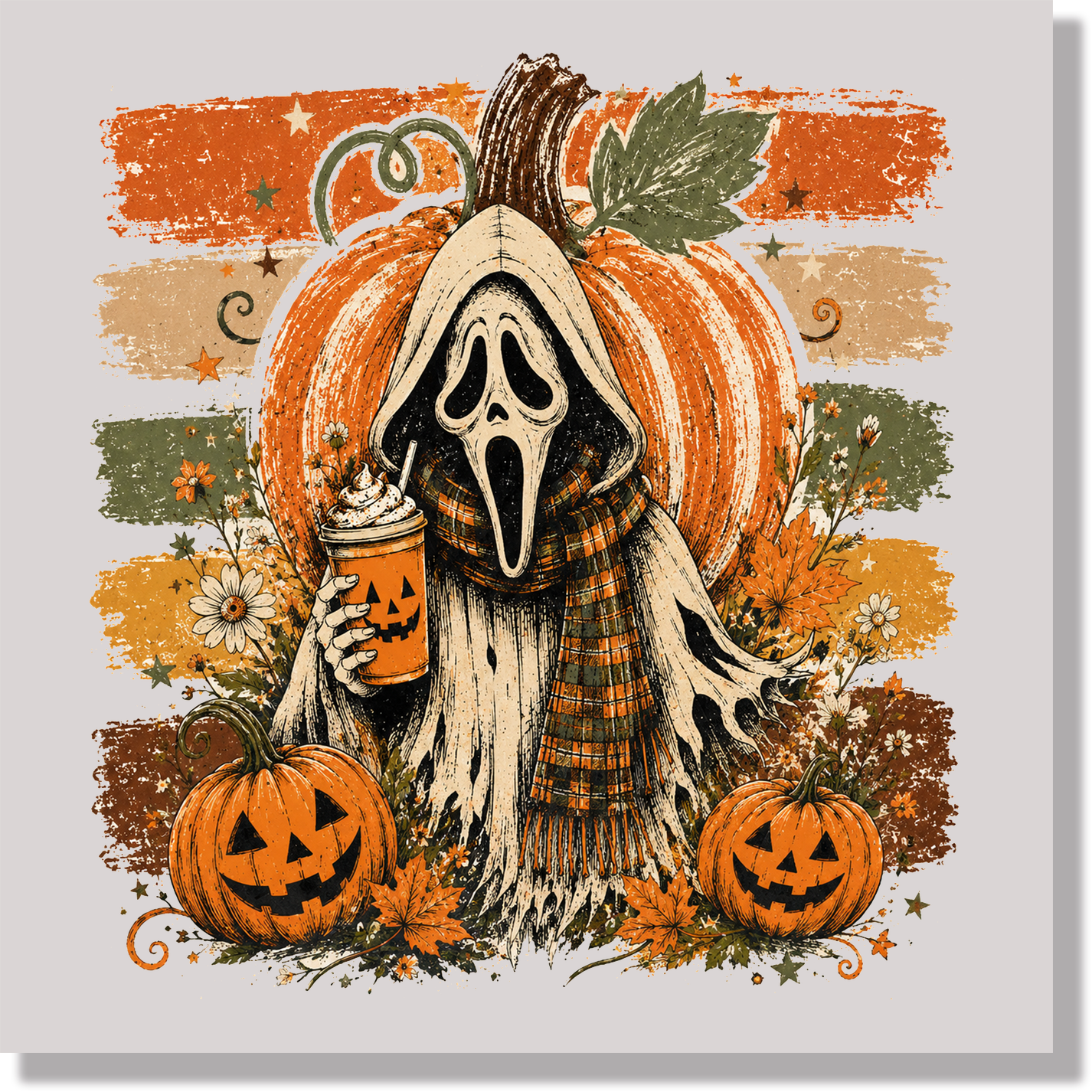 Ghostface Fall Coffee Large Pumpkin DTF Transfer