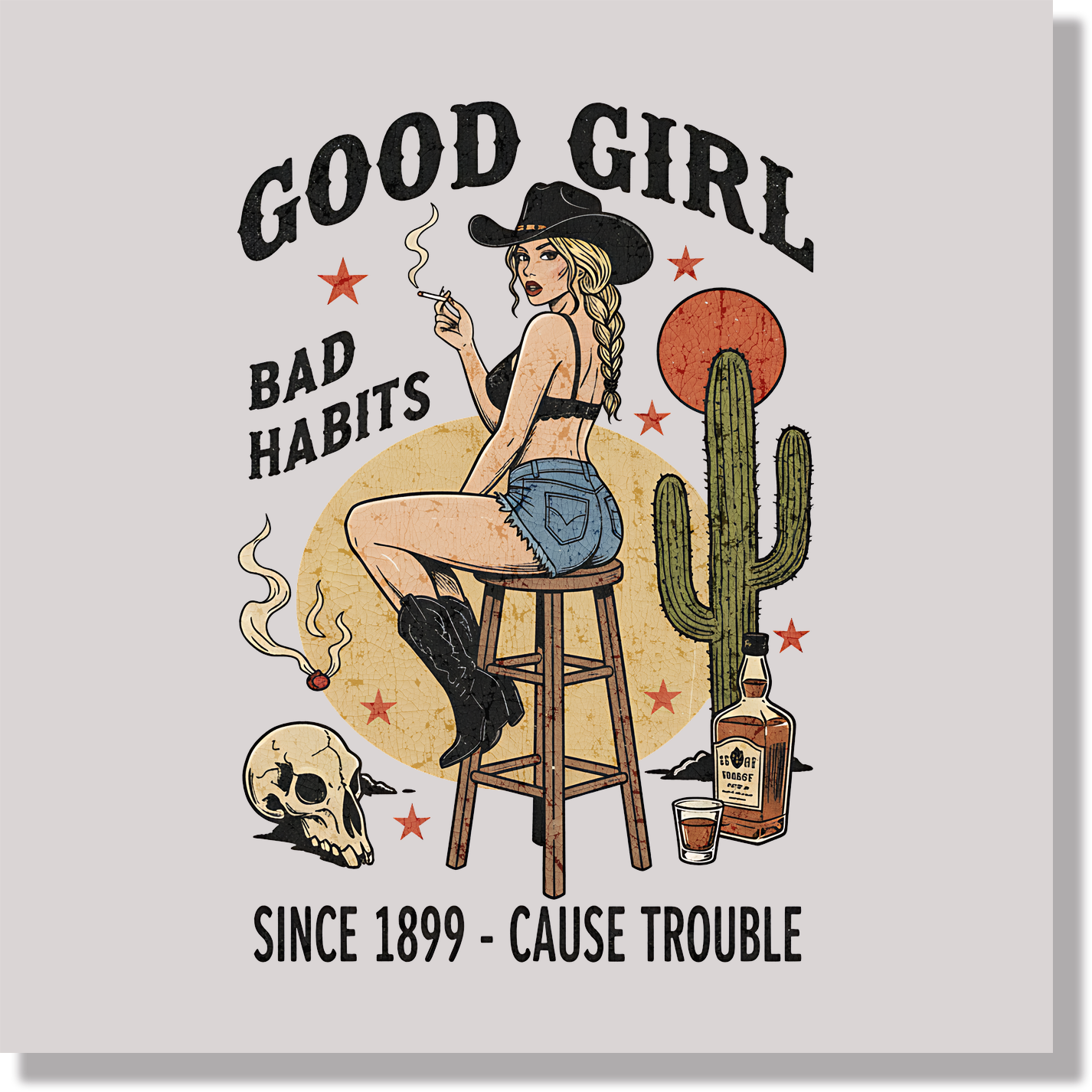Good Girl Bad Habits Cowgirl Women  DTF Transfer