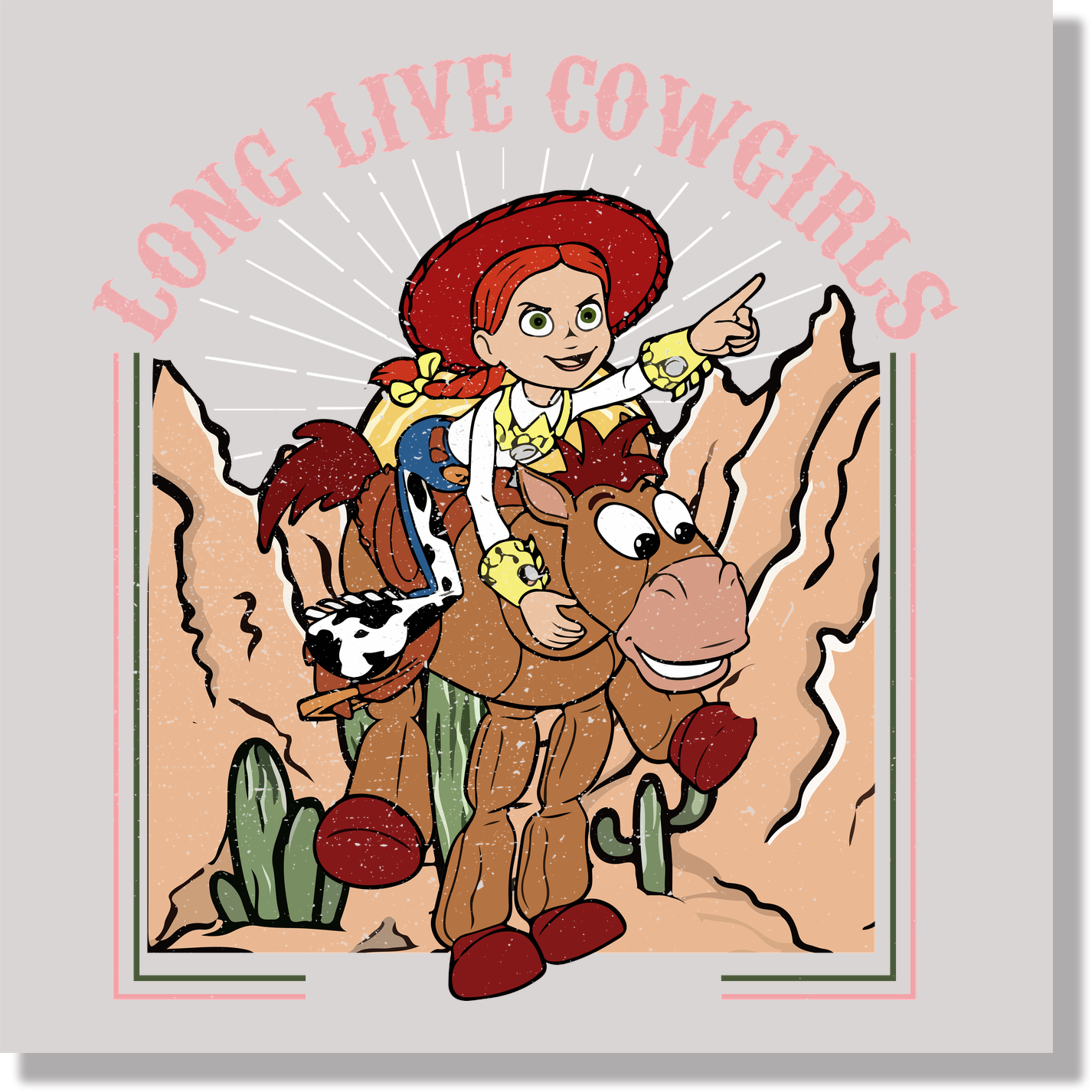 Long Live Cowgirls Toy Story Pink Text DTF Transfer