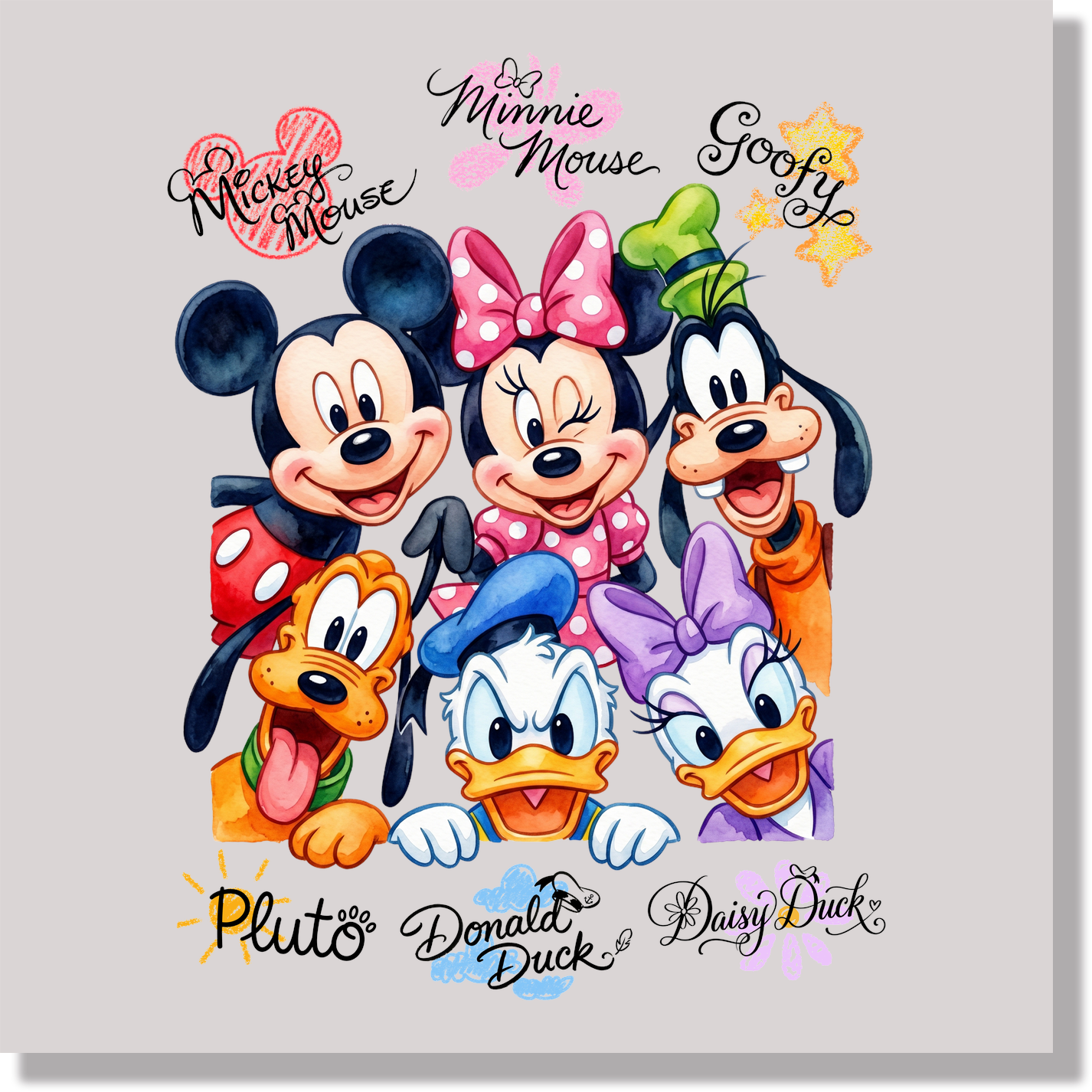 Mickey & Friends Black Signitures DTF Transfer