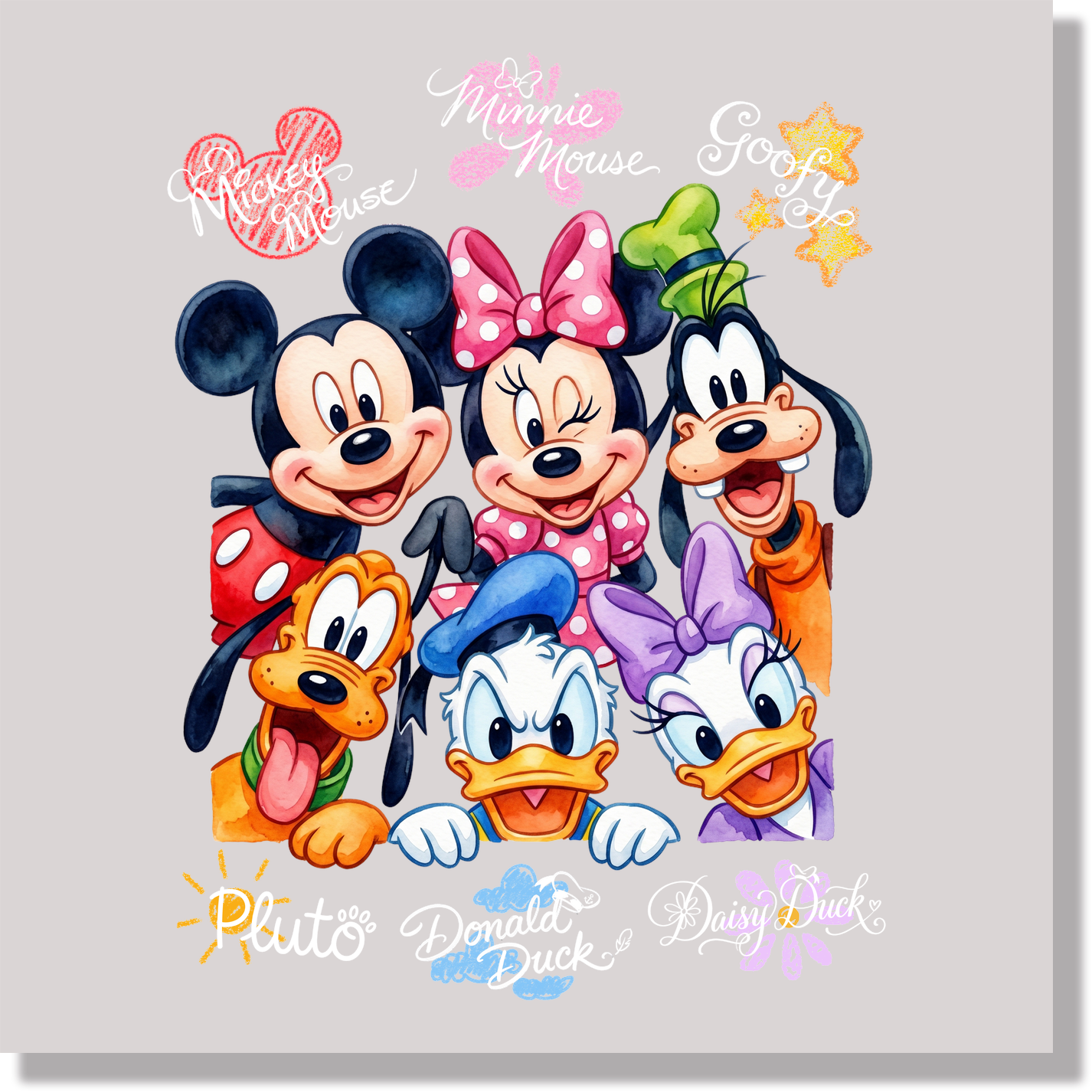 Mickey & Friends White Signitures DTF Transfer