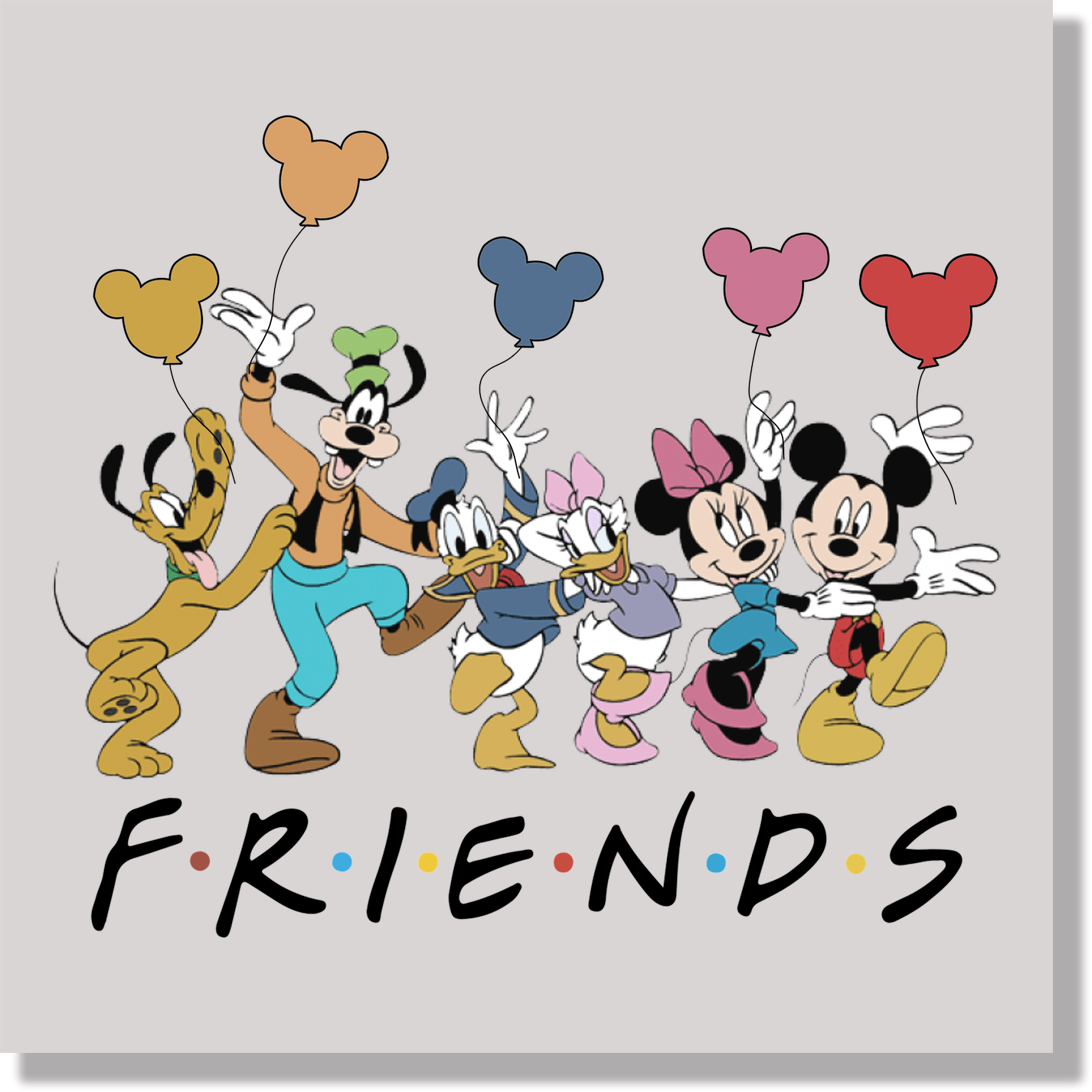 Mickey Friends With Balloons Black Text DTF Transfer