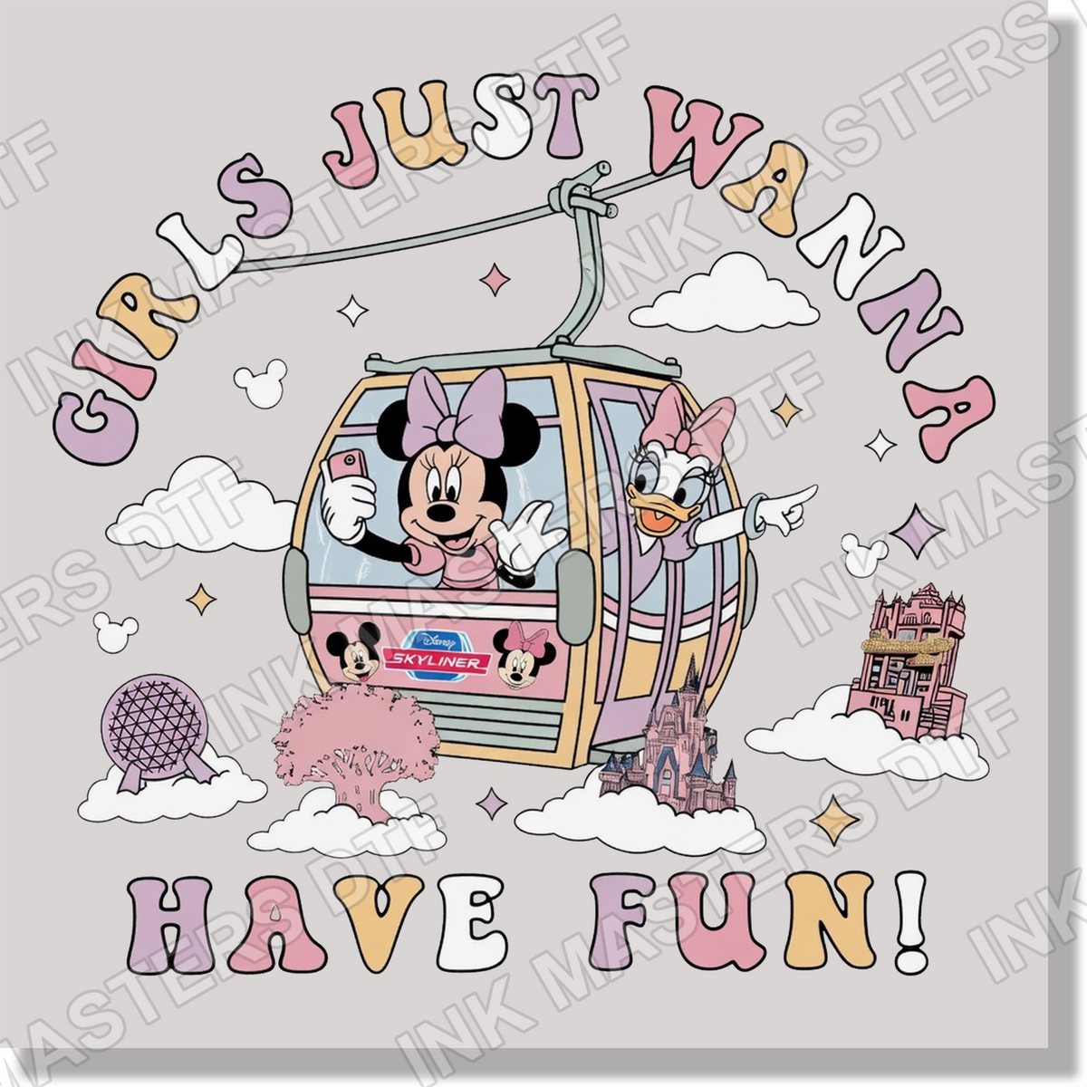 Minnie & Daisy Girls Just Wanna Have Fun Skyliner  DTF Transfer